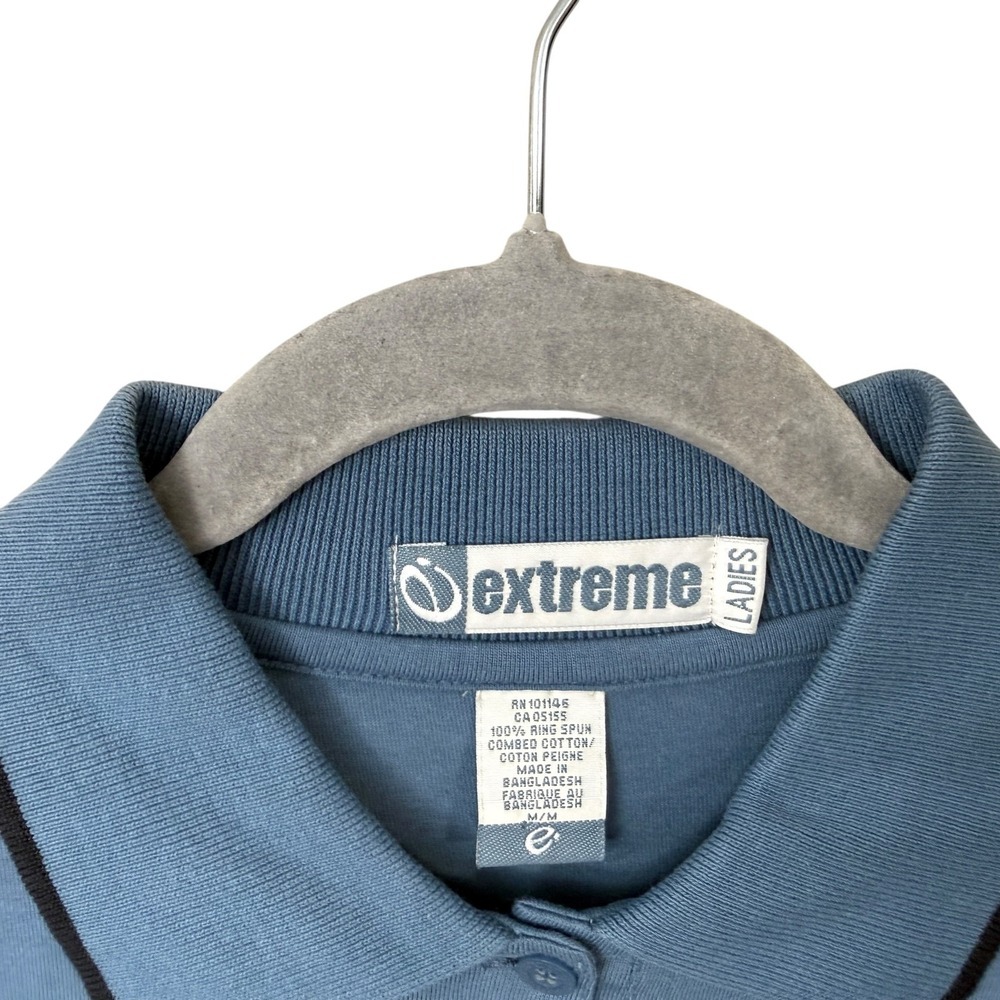 NWT extreme Ladies Blue Polo Shirt M Short Sleeve Combed Cotton Collared Top - Picture 3 of 6